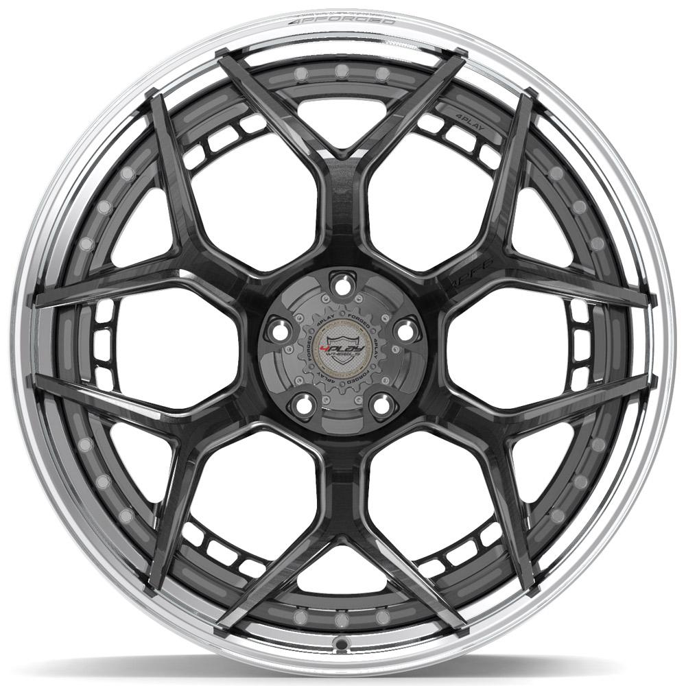 4PLAY-4PF6-Brushed-with-Tinted-Clear-Center-and-Polished-Barrel-Gunmetal-24x14-87-wheels-rims-felger-Felgkongen