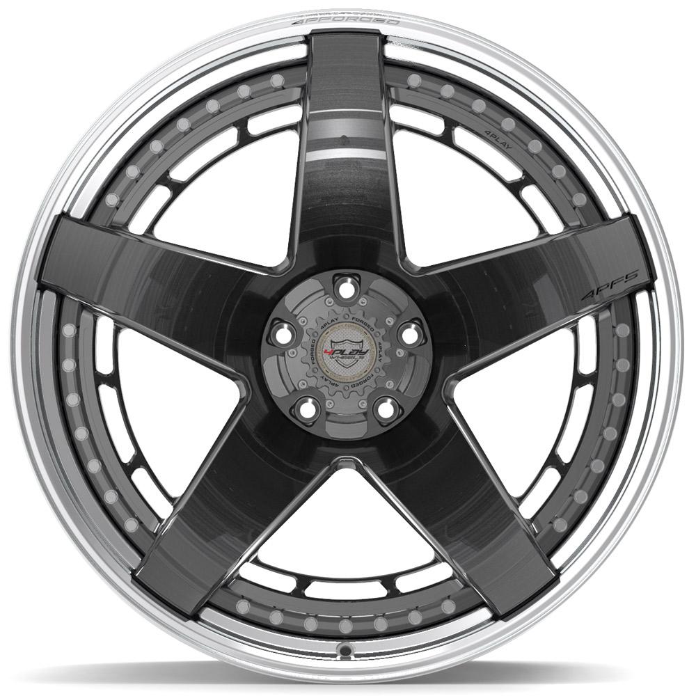 4PLAY-4PF5-Brushed-with-Tinted-Clear-Center-and-Polished-Barrel-Gunmetal-24x14-87-wheels-rims-felger-Felgkongen