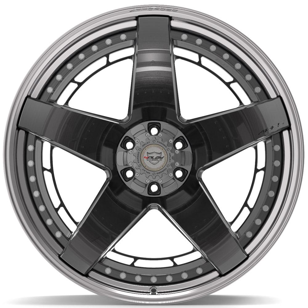 4PLAY-4PF5-Brushed-with-Tinted-Clear-Center-and-Polished-Barrel-Gunmetal-24x14-106-wheels-rims-felger-Felgkongen