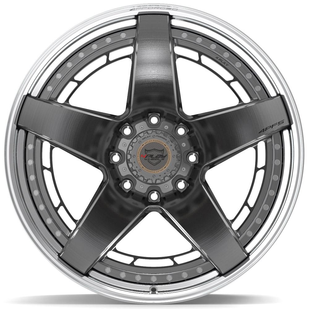 4PLAY-4PF5-Brushed-with-Tinted-Clear-Center-and-Polished-Barrel-Gunmetal-24x14-124.9-wheels-rims-felger-Felgkongen