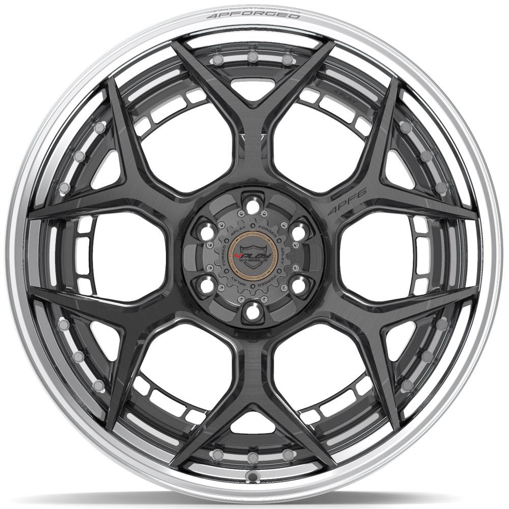 4PLAY-4PF6-Brushed-with-Tinted-Clear-Center-and-Polished-Barrel-Gunmetal-22x10-106-wheels-rims-felger-Felgkongen