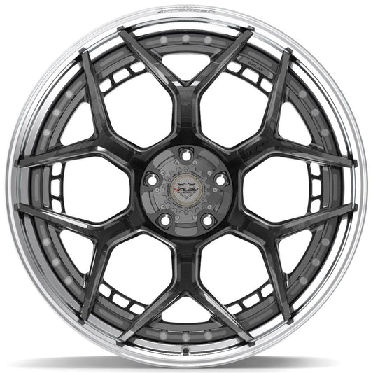 4PLAY-4PF6-Brushed-with-Tinted-Clear-Center-and-Polished-Barrel-Gunmetal-24x14-87-wheels-rims-felger-Felgkongen
