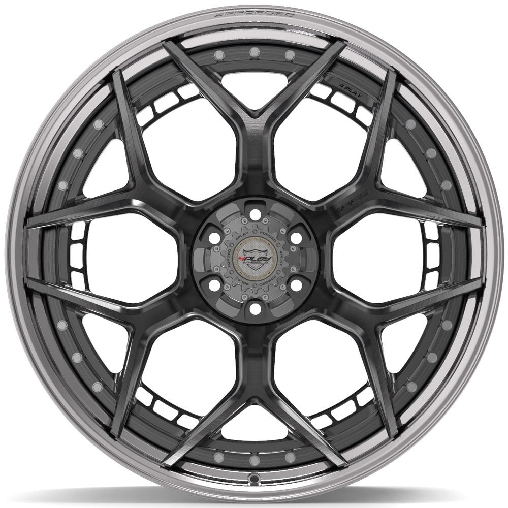 4PLAY-4PF6-Brushed-with-Tinted-Clear-Center-and-Polished-Barrel-Gunmetal-24x14-106-wheels-rims-felger-Felgkongen