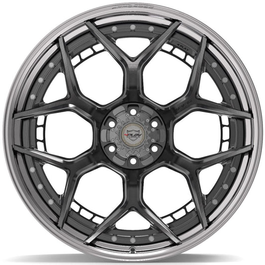 4PLAY-4PF6-Brushed-with-Tinted-Clear-Center-and-Polished-Barrel-Gunmetal-24x14-106-wheels-rims-felger-Felgkongen