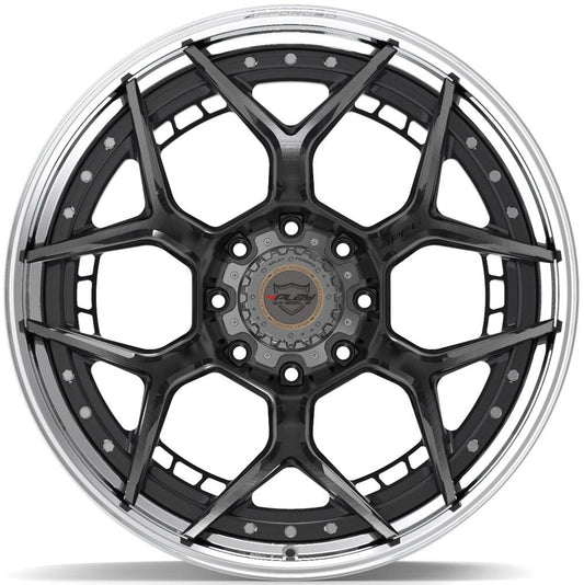 4PLAY-4PF6-Brushed-with-Tinted-Clear-Center-and-Polished-Barrel-Gunmetal-24x14-124.9-wheels-rims-felger-Felgkongen
