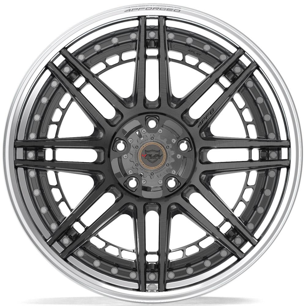 4PLAY-4PF8-Brushed-with-Tinted-Clear-Center-and-Polished-Barrel-Gunmetal-22x10-87-wheels-rims-felger-Felgkongen