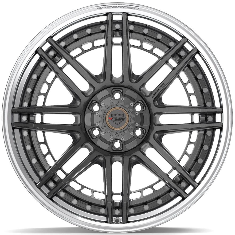 4PLAY-4PF8-Brushed-with-Tinted-Clear-Center-and-Polished-Barrel-Gunmetal-22x10-106-wheels-rims-felger-Felgkongen
