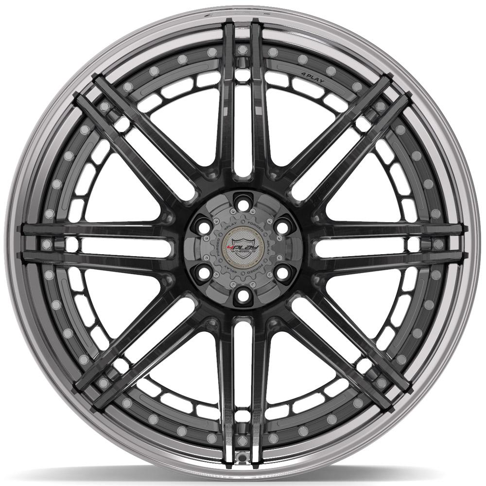 4PLAY-4PF8-Brushed-with-Tinted-Clear-Center-and-Polished-Barrel-Gunmetal-24x14-106-wheels-rims-felger-Felgkongen