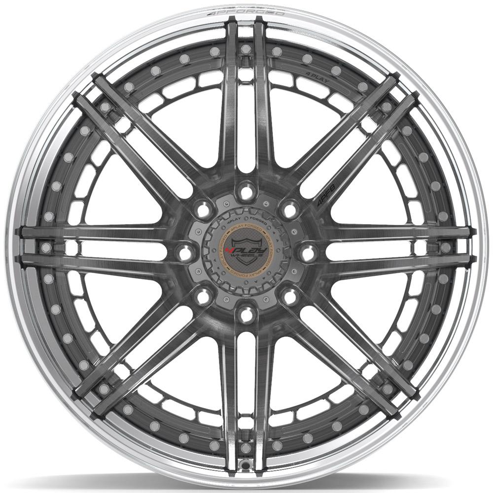 4PLAY-4PF8-Brushed-with-Tinted-Clear-Center-and-Polished-Barrel-Gunmetal-24x14-124.1-wheels-rims-felger-Felgkongen